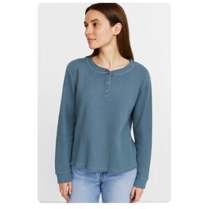 American Giant SZ M Women's Thermal Henley Long Sleeve Blue